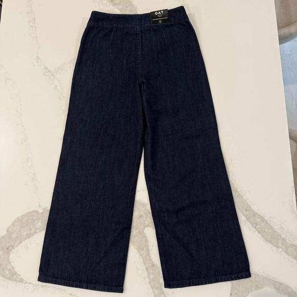 Oat New York NWT HighRise Wide Leg Crop TieFront Denim Jeans Womens 24 Dark Blue - Picture 6 of 9